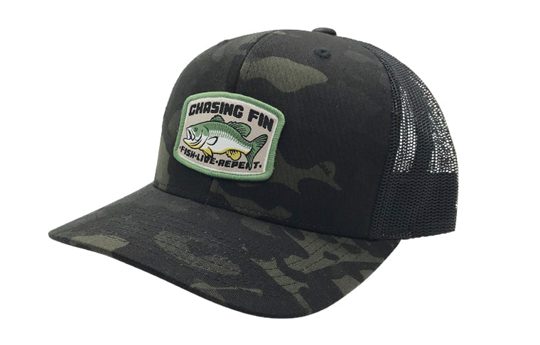 Bass Catcher Black Camo Trucker Cap (Curved Bill)